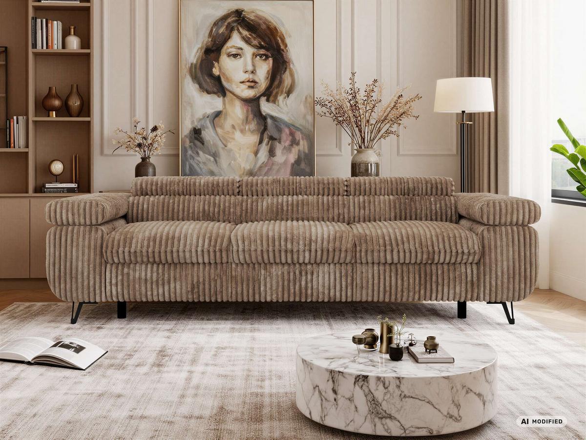 3-SITZER SOFA PETER - Braun Cord - Schwarz/Braun, Textil/Metall (262/76/99cm) - MKS