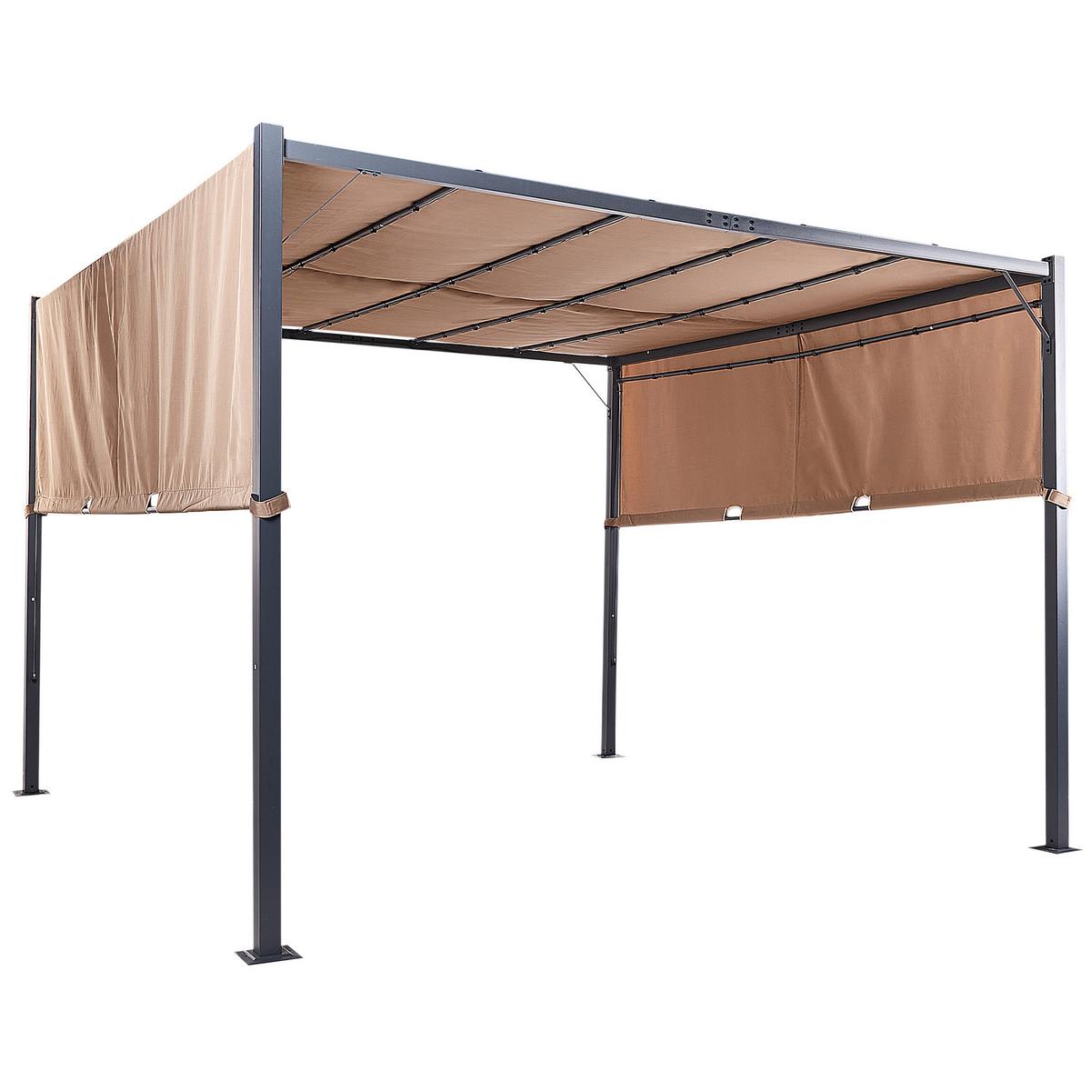PERGOLA mit LED-Beleuchtung Stahl braun 310/310 cm Parga - Schwarz/Braun, Metall (310/215/310cm) - Beliani