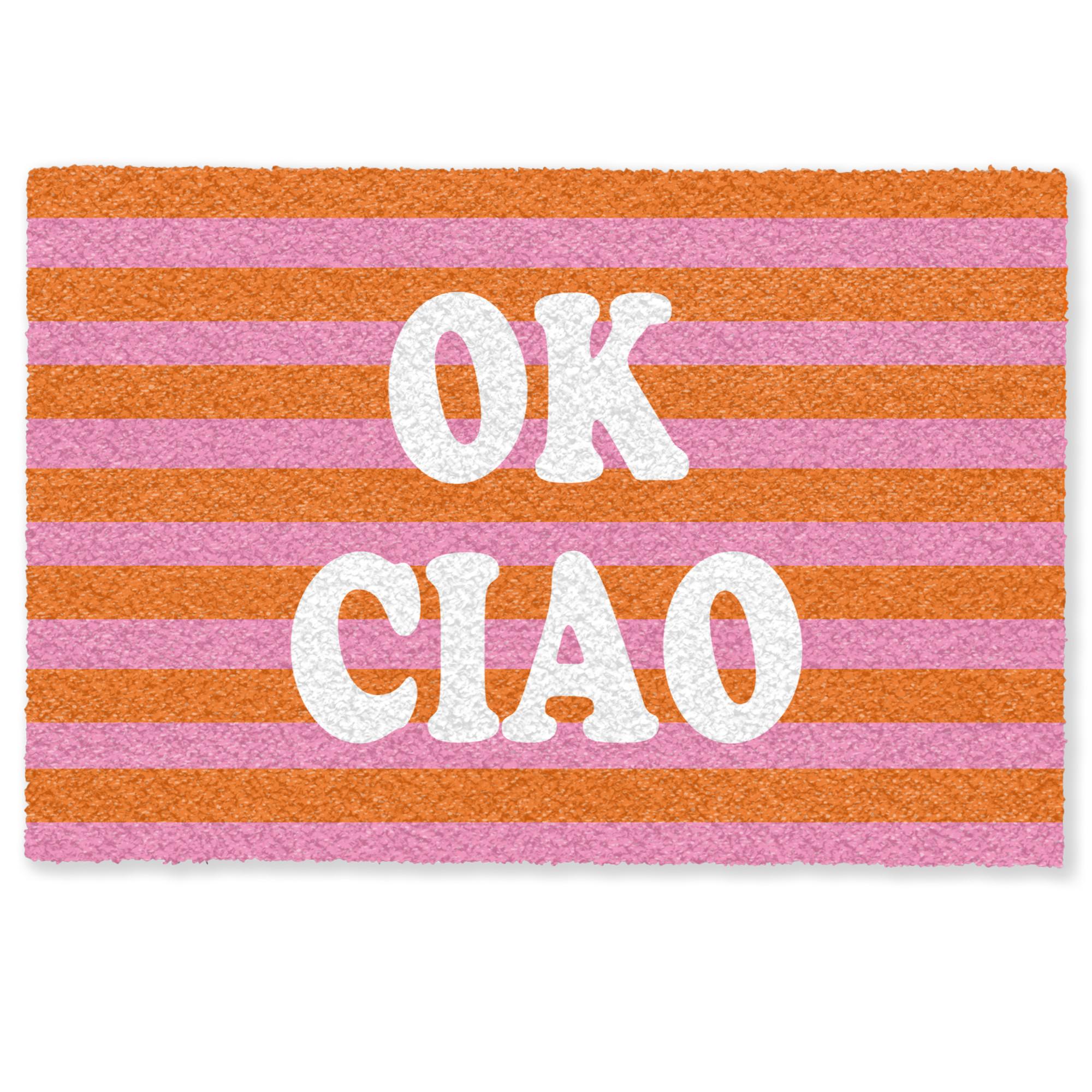 FUSSMATTE Ciao - Zitat - Streifen Sauberlaufmatte 60x40 cm - Orange, Kunststoff (60/0.4cm) - MuchoWow