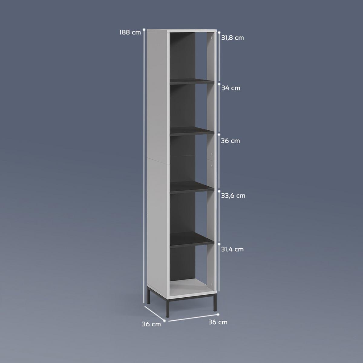 BÜCHERREGAL Aterno Grau mit 5 Fächern - Grau, Holzwerkstoff (36/188/36cm) - Livinity®