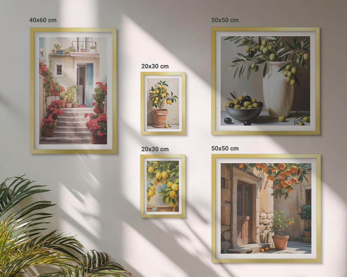 BILDER SET 5er Set - 50x50 cm & 20x30 cm & 40x60 cm Goldrahmen - Italienische Zitrus-Modeplakate - Goldfarben, Kunststoff (40/60cm) - TULUP