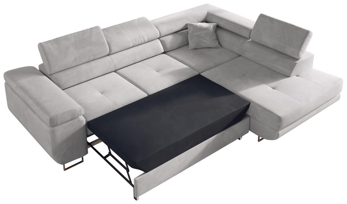 ECKSOFA GUSTAW L Hellgrau Velvet Rechts Seite - Silberfarben/Hellgrau, Textil/Metall (275/205cm) - MKS