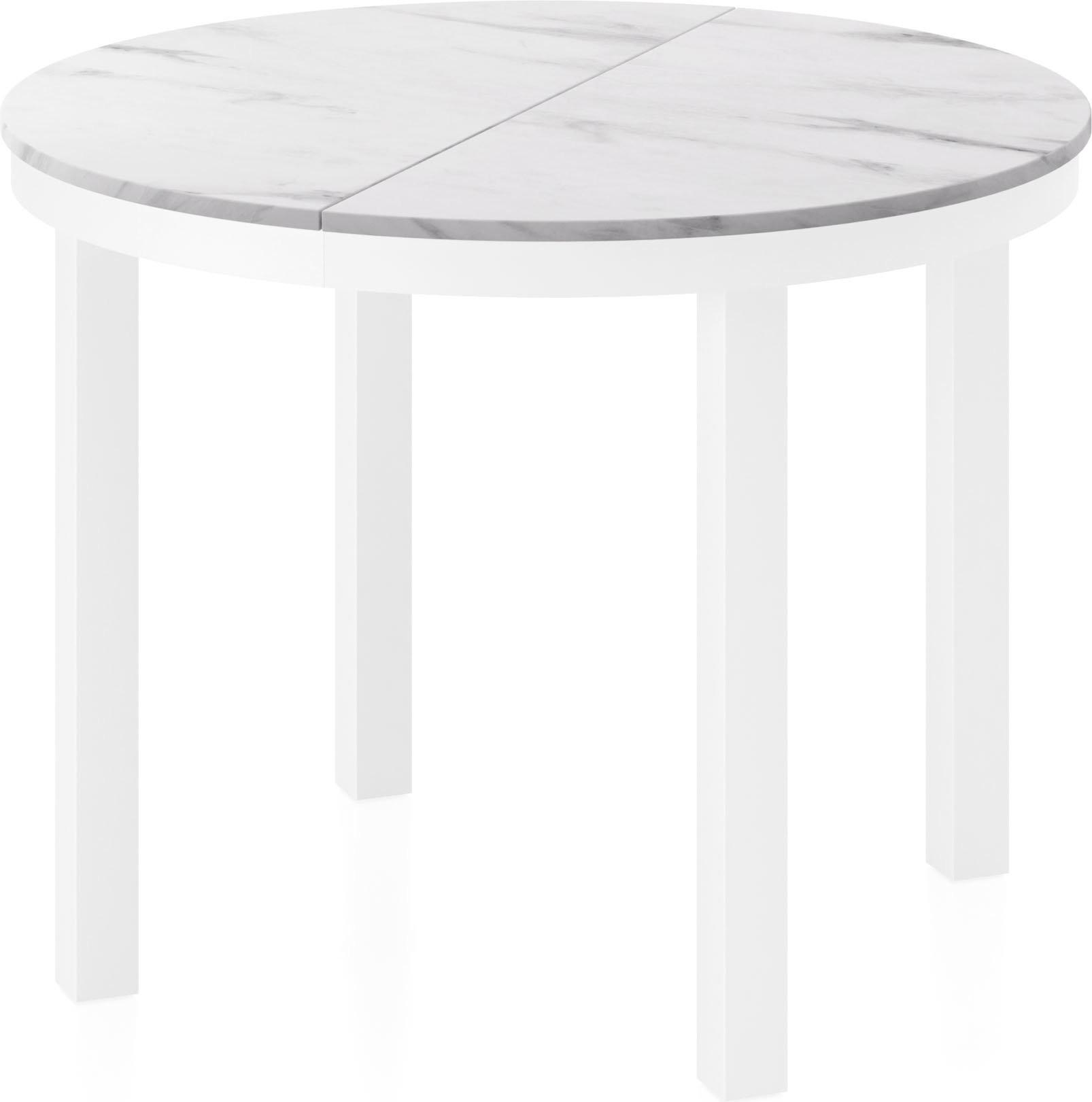 ESSTISCH Rowan Weiß runder ausziehbarer, Weißer Marmor 100-176/100/76 cm - Ecru/Weiß, Holzwerkstoff/Metall (100/176/76cm) - WFL GROUP