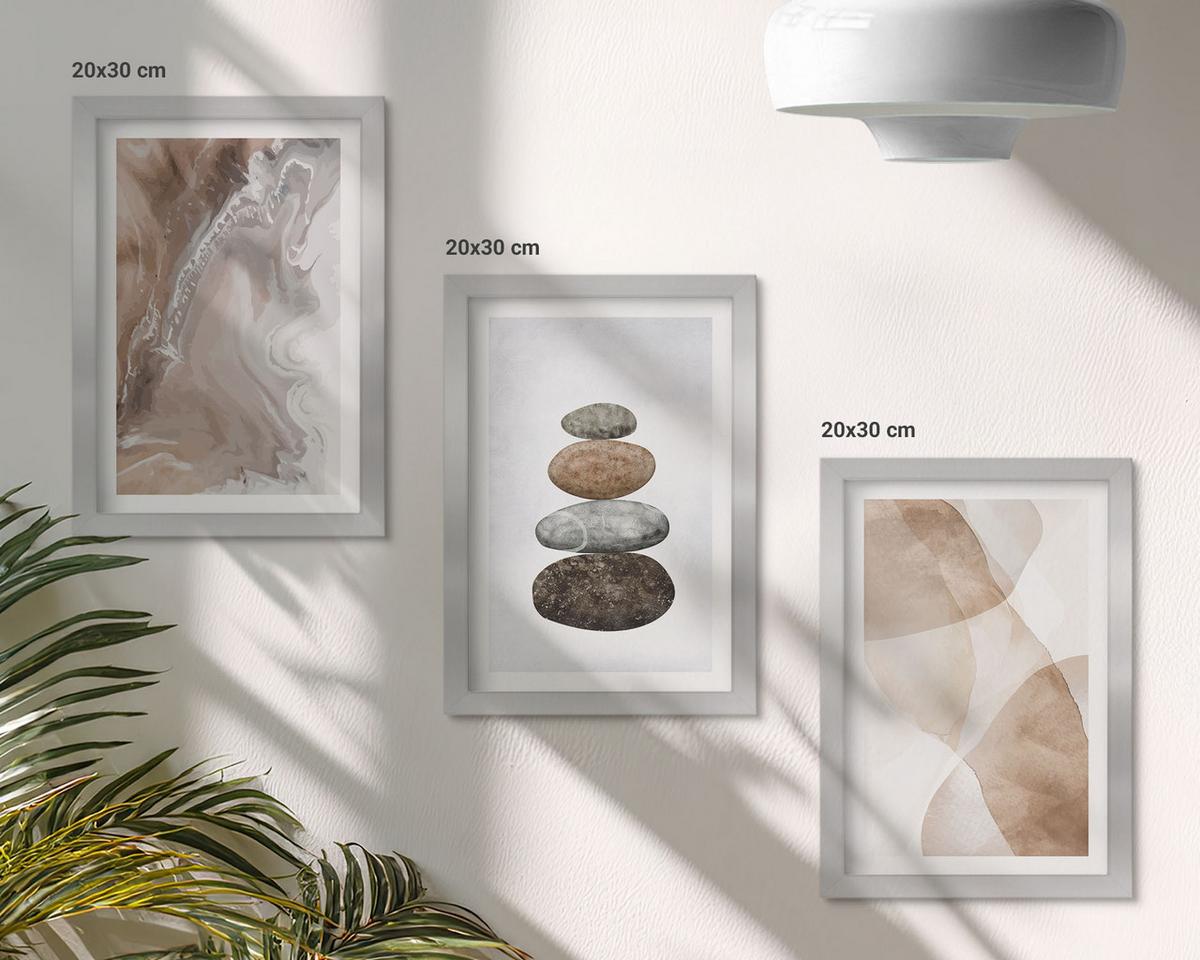 BILDER SET 3er Set - 20x30 cm Silberner Rahmen - Abstrakte Pastellformen - Silberfarben, Kunststoff (20/30cm) - TULUP