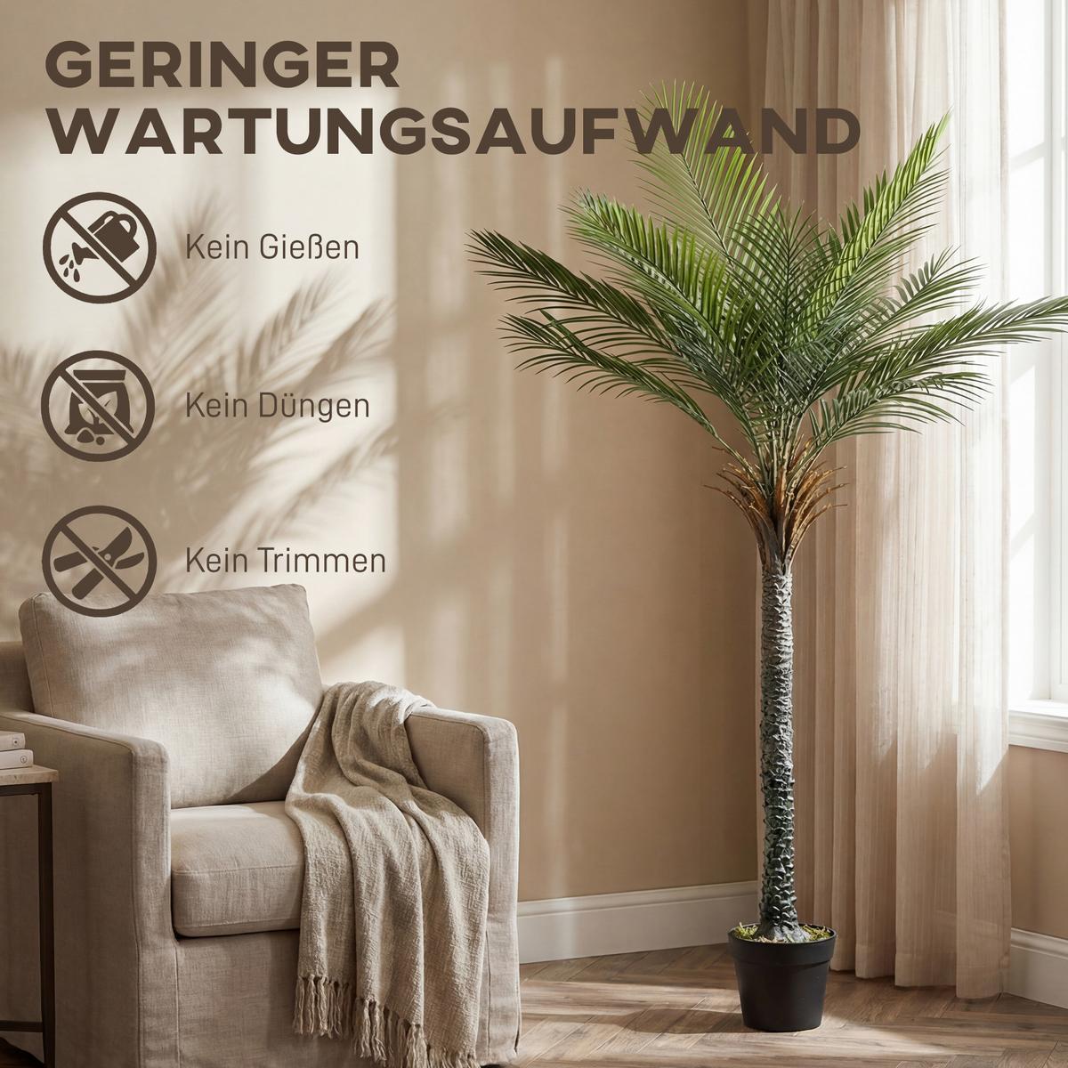 KUNSTPALME PE PP Zement Grün Braun - Schwarz/Braun, Kunststoff (180cm) - HOMCOM