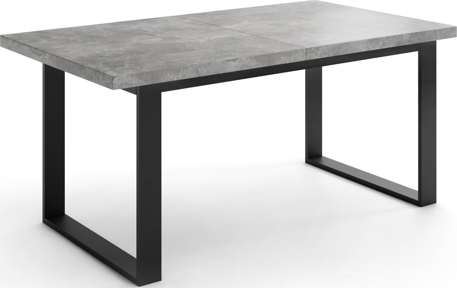 ESSTISCH Valentino rechteckig ausziehbar, Grauer Beton 160/200/80/75 cm - Hellgrau/Schwarz, Holzwerkstoff/Metall (80/200/75cm) - WFL GROUP