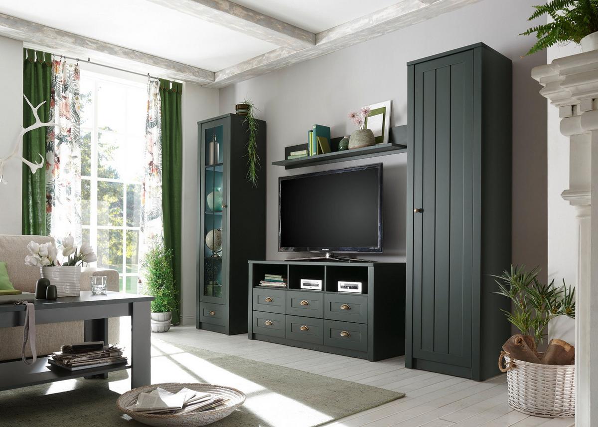 TV-LOWBOARD grün Landhaus, TV Unterteil mit Komforthöhe 130 x 67 cm - Chromfarben/Schwarz, Holzwerkstoff/Kunststoff (130/67/43cm) - Furn.Design