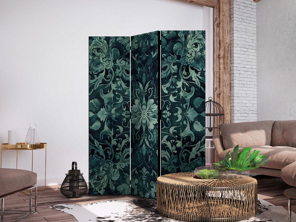 PARAVENT Beidseitig Bedruckter 3-tlg 135x172 cm Smaragdgr ne Ornamente - Grün, Holz/Textil (135/172/3cm) - Muralo