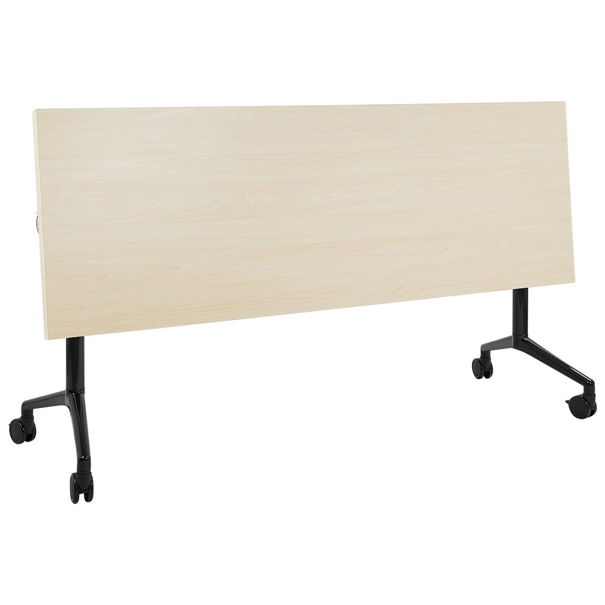 SCHREIBTISCH Zusammenklappbarer Hellbraun 180/60 cm mit Rädern Cavi - Schwarz/Braun, Holzwerkstoff (60/180/75cm) - Beliani