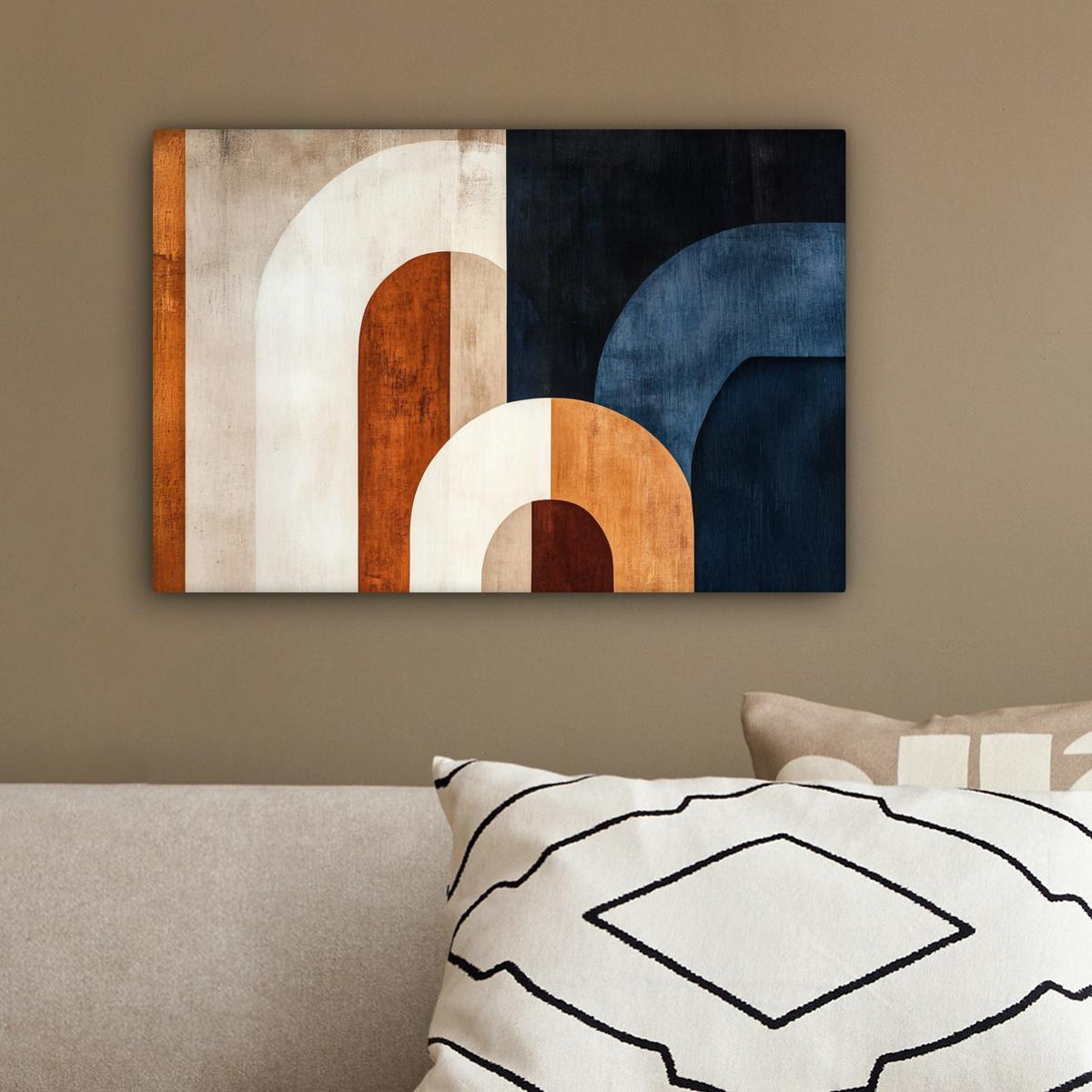 LEINWANDBILD Abstrakt - Formen - Dunkelblau Deko Schlafzimmer 30x20 cm - Cognac, Textil (30/20cm) - MuchoWow