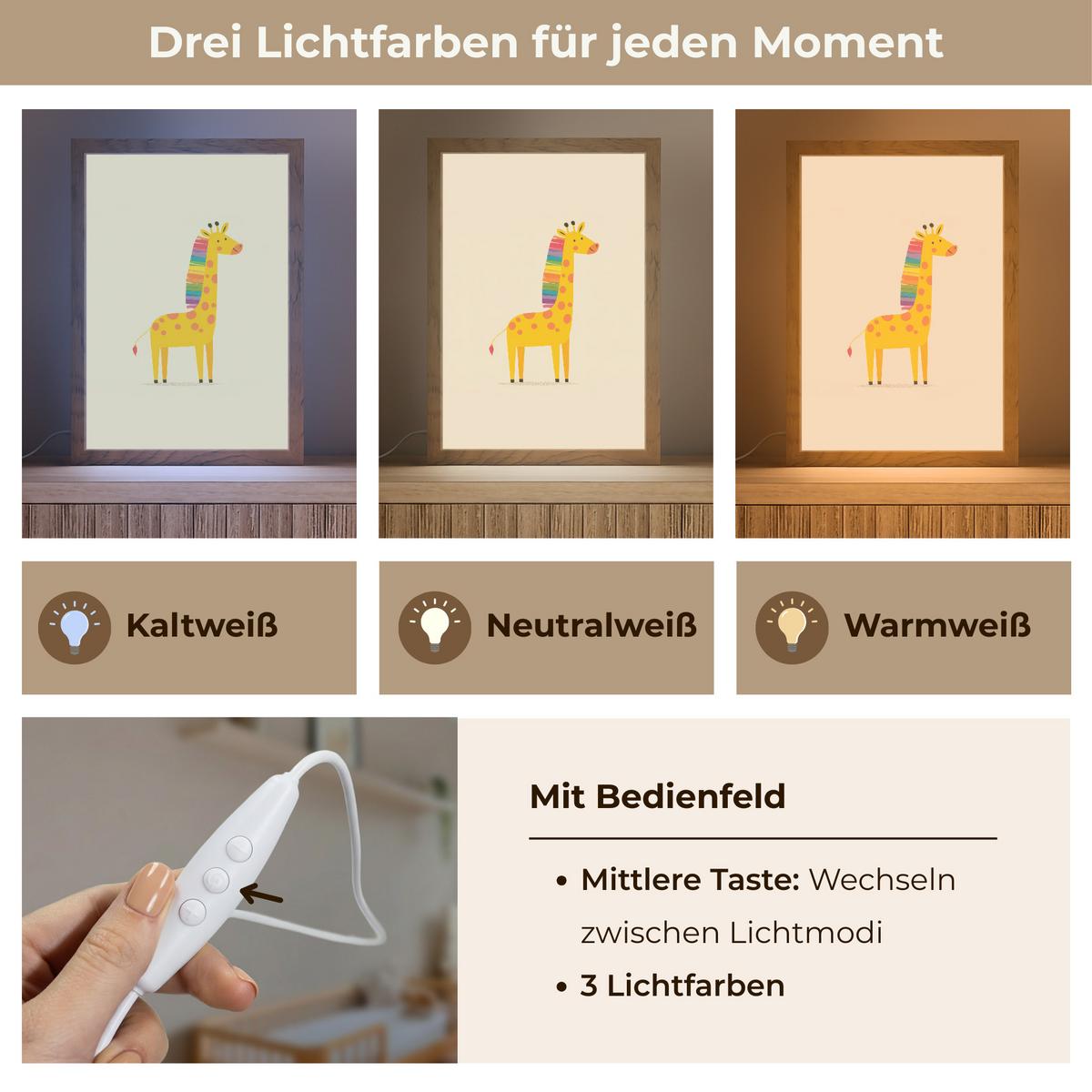 NACHTTISCHLAMPE Giraffe - Regenbogenmähne - Beige 20x30 cm - Beige, Holzwerkstoff (8/20/30cm) - OnlyWow