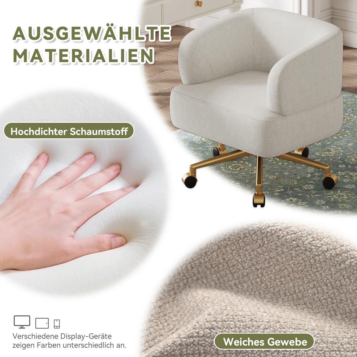 DREHSTUHL chenille beige 360grad rollen - Beige, Textil (71/71/60cm) - Urban Meuble