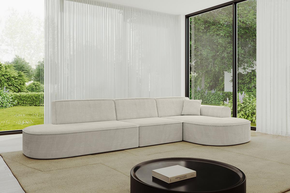 ECKSOFA Ottomane Rechts MARI-L2 - 328x171x79 cm Creme Cord - Hellgrau/Creme, Holzwerkstoff/Kunststoff (171/328cm) - ALTDECOR