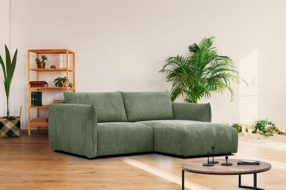 ECKSOFA TAUER 3-Sitzer, olivgrün - Schwarz/Olivgrün, Holzwerkstoff/Kunststoff (206/173cm) - Wozimo