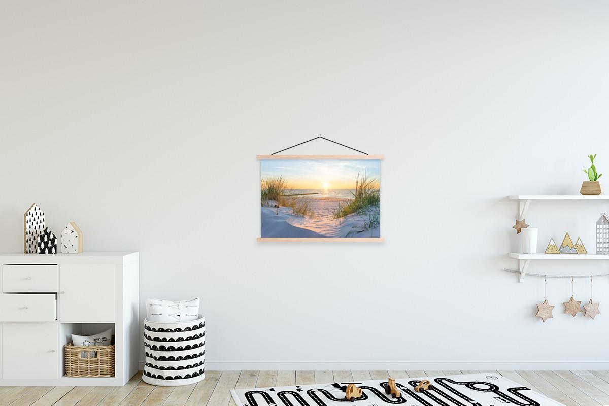 POSTER MIT MAGNETLEISTEN Strand - Sonne - Düne - Gras - Sand - Horizont Wandbilder 60x40 cm - Hellblau, Textil (60/40/0.15cm) - MuchoWow