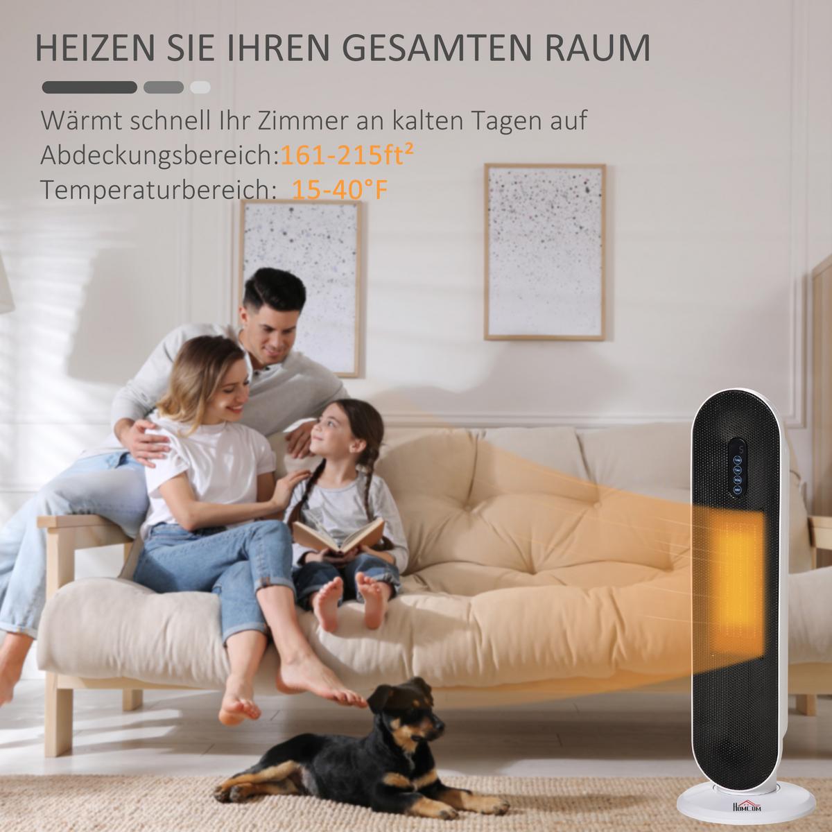HEIZGERÄT Heizlüfter 2000W Heizturm mit Fernbedienung Oszillation Kunststoff - Weiß, Kunststoff (21/63.5/21cm) - HOMCOM