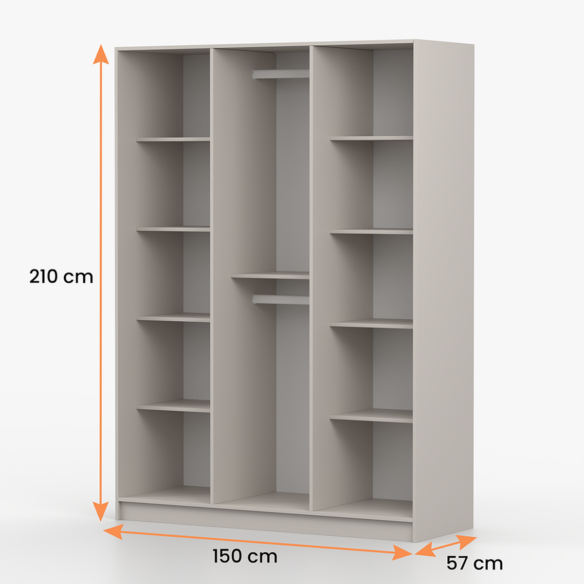 DREHTÜRENSCHRANK ROSA 3D 150/210/55, 3-türig, Kaschmir - Kaschmir/Schwarz, Holzwerkstoff (150/210/55cm) - imoebel24