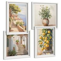 BILDER SET 4er Set - 50x50 cm & 40x60 cm Weißer Rahmen - Blumen in einer Vase, ein Meer aus Zitronen - Weiß, Kunststoff (50/50cm) - TULUP