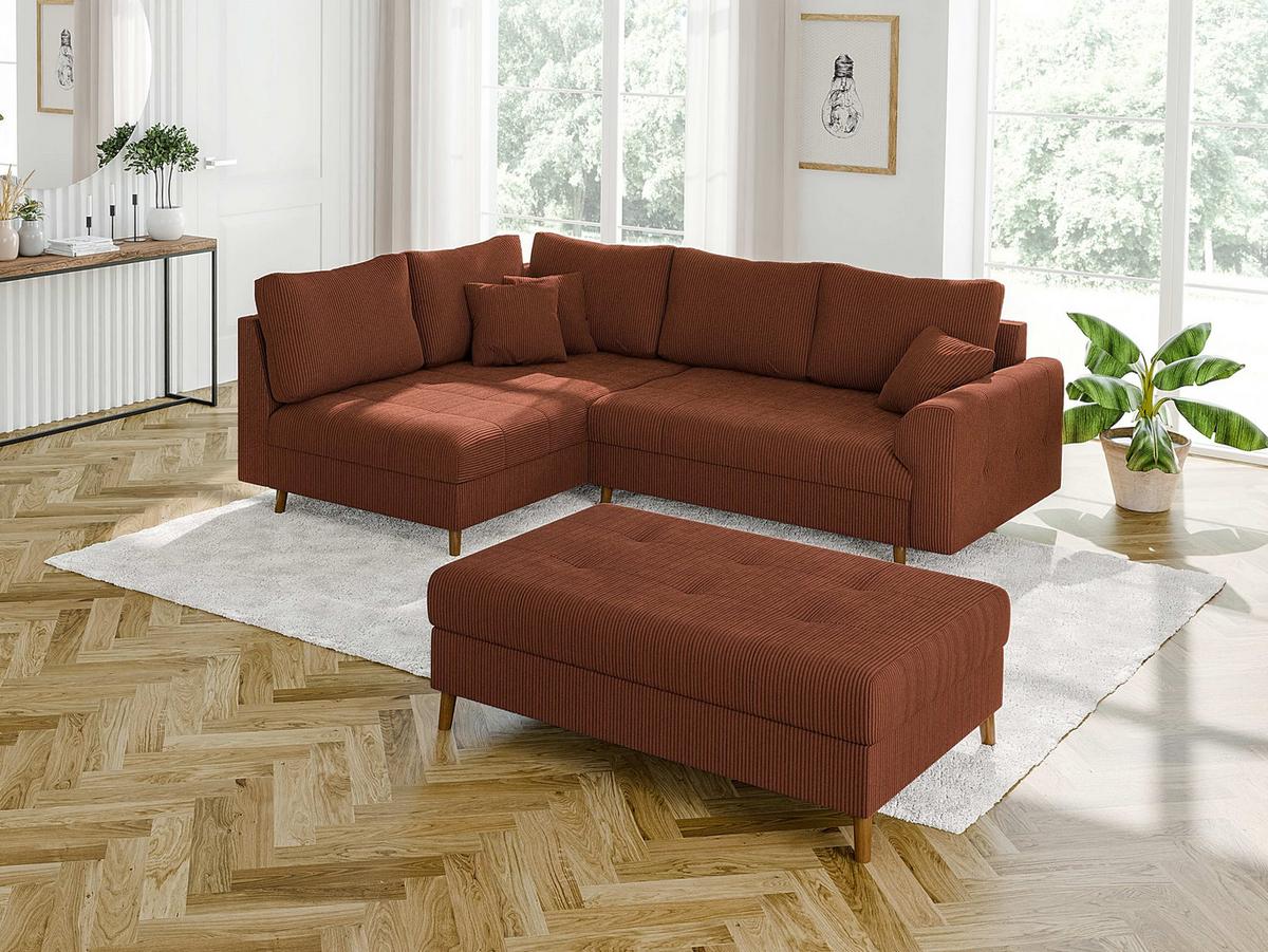 ECKSOFA inkl. Hocker Alma Terrakotta Cord - Ottomane links - Terracotta/Braun, Holz/Textil (231/161cm) - S-Style Möbel