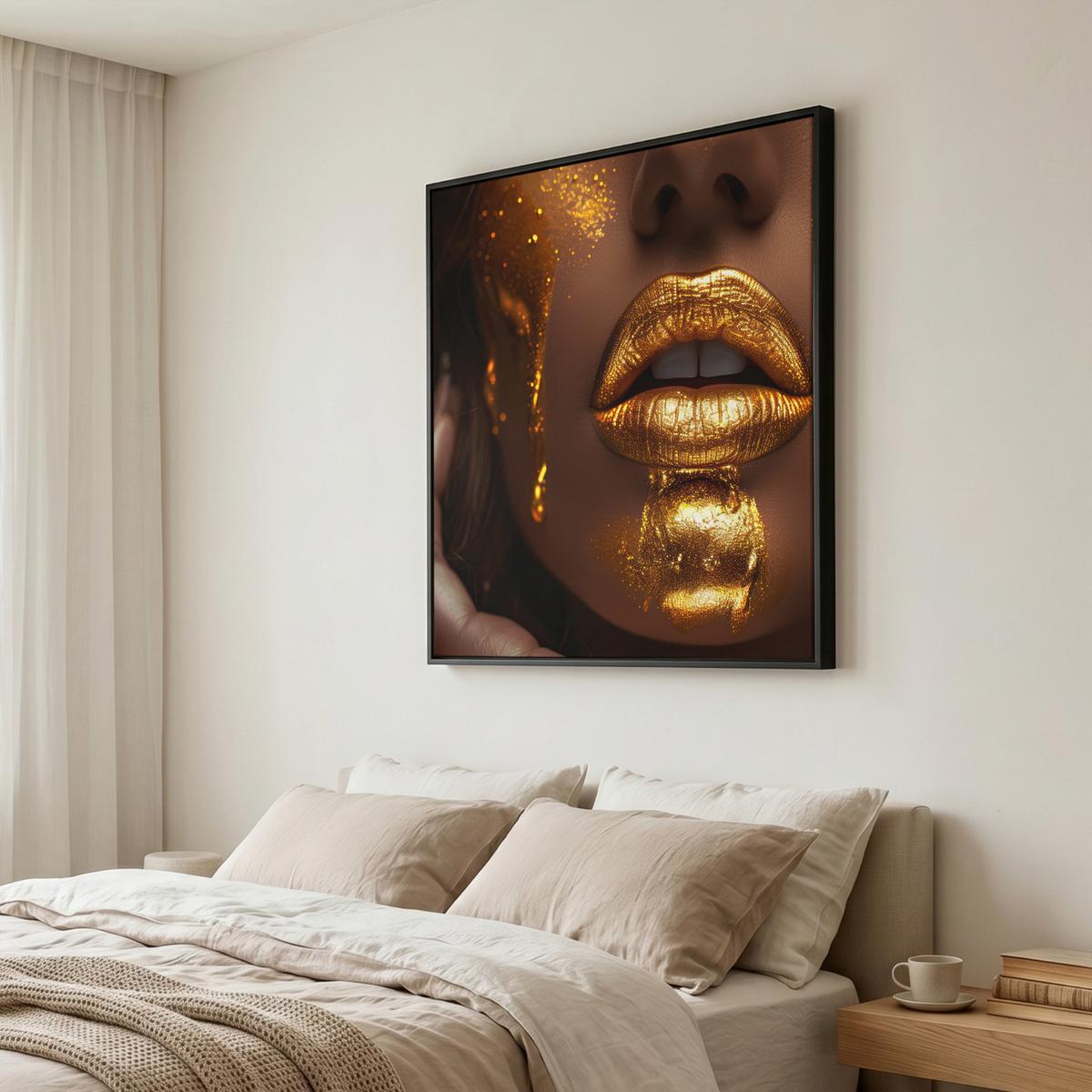 LEINWAND Bilder mit Rahmen - Frau - Gold - Luxus - Porträt - 90x90 - Goldfarben, Textil (90/90cm) - MuchoWow