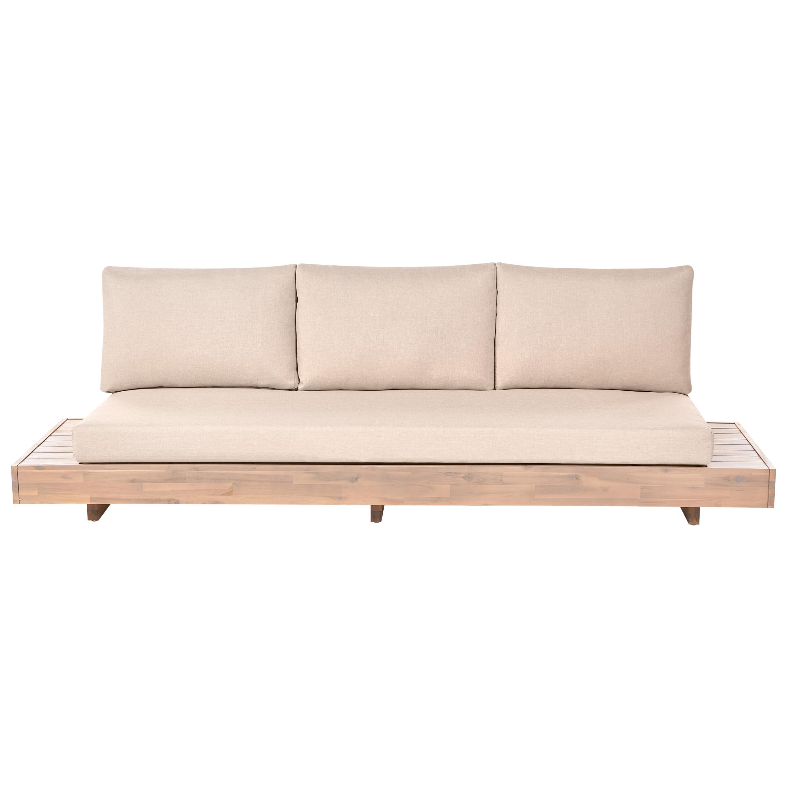 GARTENSOFA 3-Sitzer zertifiziertes Akazienholz Beige Marettimo - Hellbraun/Beige, Holz (230/70/68cm) - Beliani
