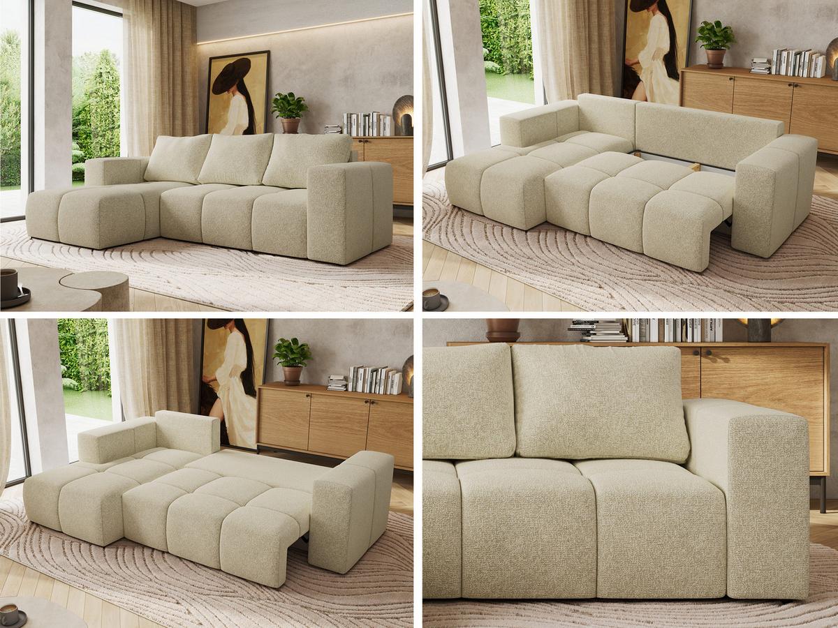 ECKSOFA MONIVA Creme Strukture - Links - Creme/Schwarz, Kunststoff/Textil (164/266cm) - MKS