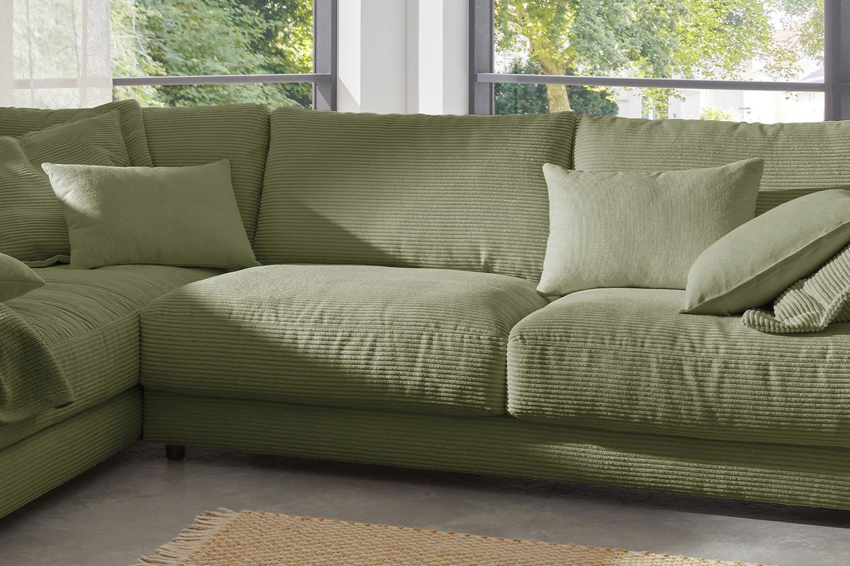 ECKSOFA MADELINE Grün Cord - Schwarz/Olivgrün, Kunststoff/Textil (325/224cm) - KAWOLA