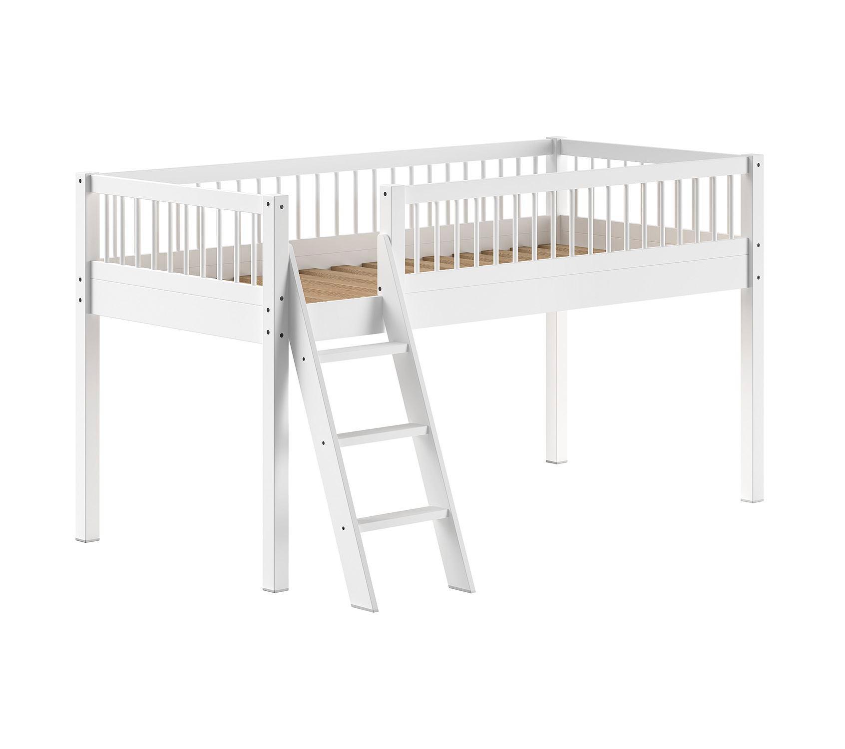 KINDERBETT 90x200 Keeley Buche Weiß Holz Leiter Komfort Stabil Modern - Weiß, Holz (90/200cm) - 58aufmkessel