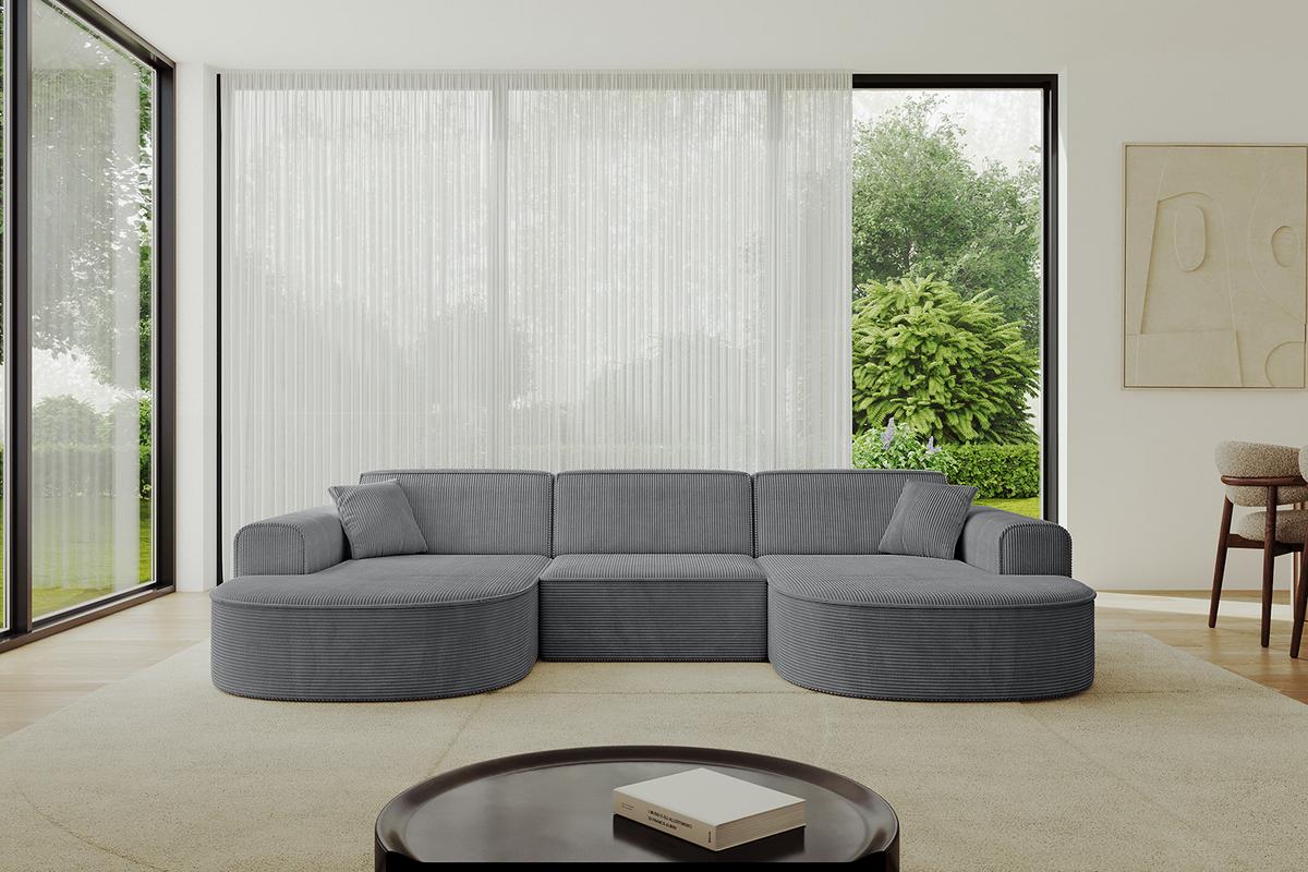 WOHNLANDSCHAFT MARI-U1 - 303x171x79 cm Dunkelgrau Cord - Dunkelgrau/Schwarz, Holzwerkstoff/Kunststoff (303/79/171cm) - ALTDECOR