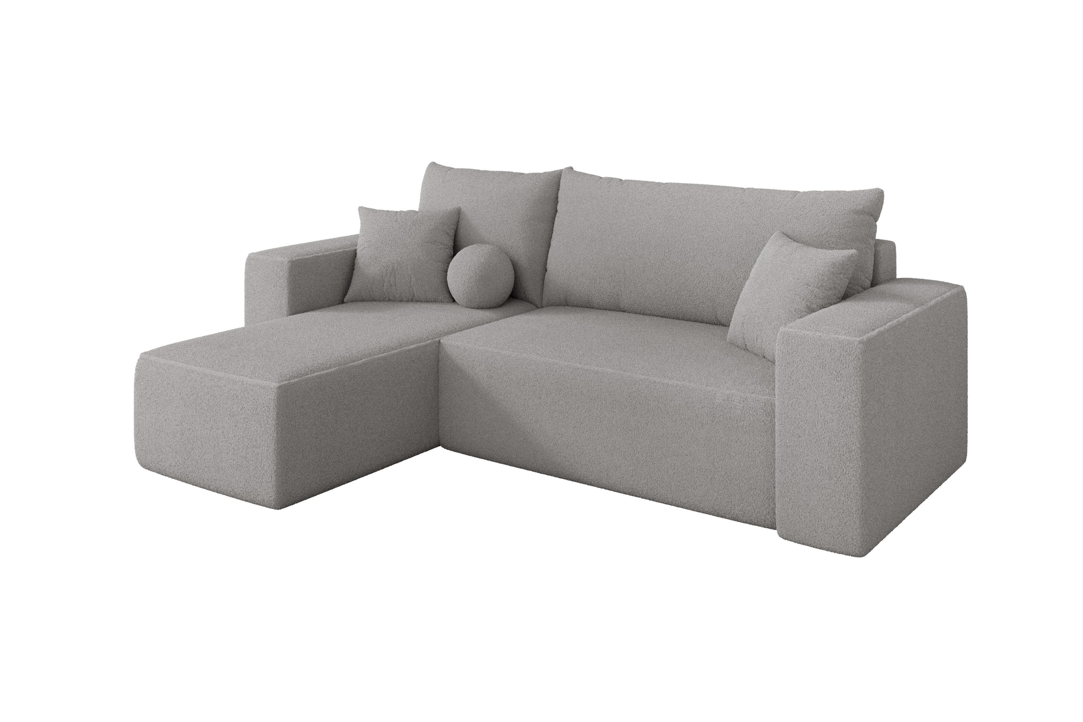 ECKSOFA mit Schlaffunktion Ottomane Links SENO-L 249x139x85 Hellgrau Bouclé - Silberfarben/Hellgrau, Holzwerkstoff/Kunststoff (249/139cm) - ALTDECOR