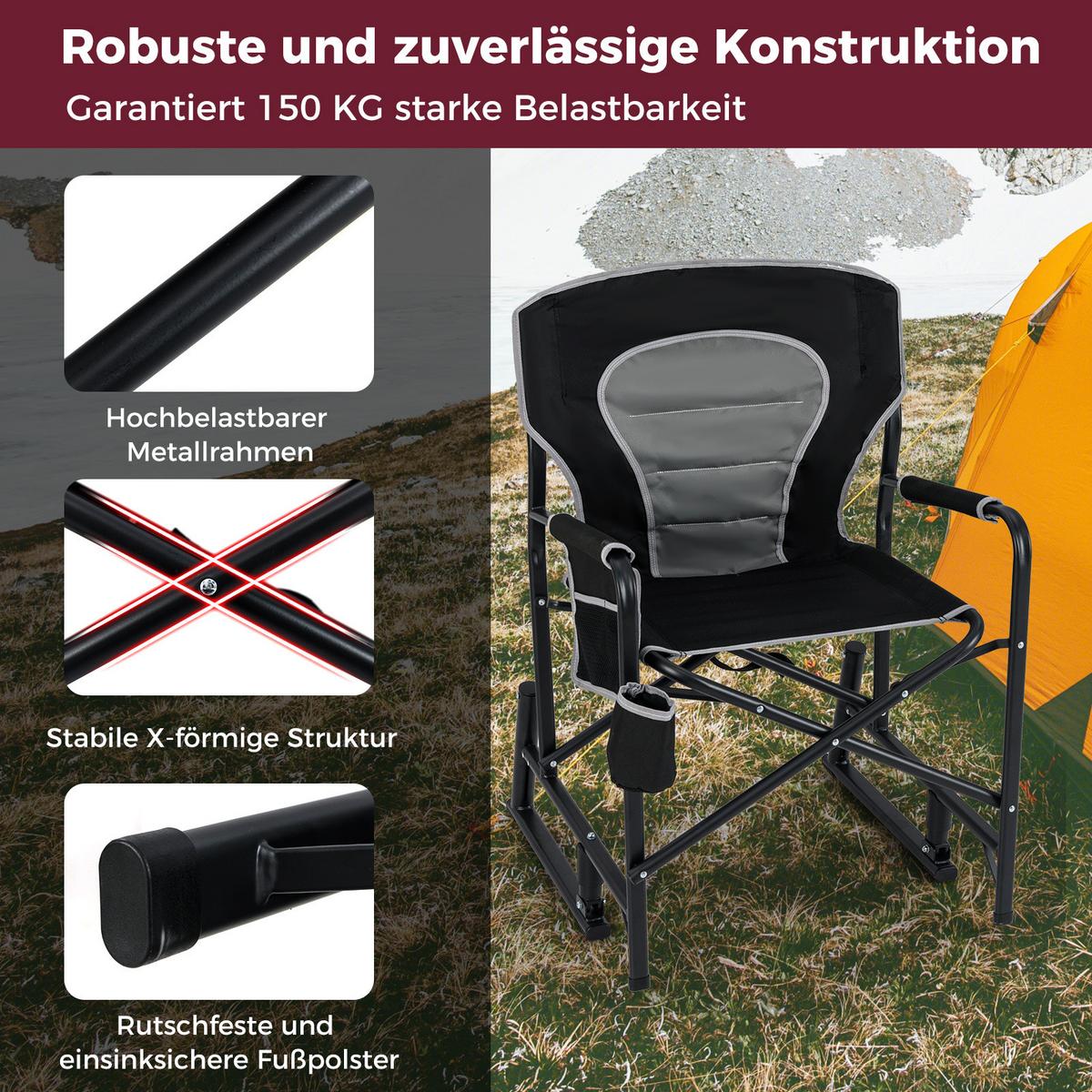 CAMPINGSTUHL Schwarz - Schwarz, Textil (65/97/62.5cm) - COSTWAY