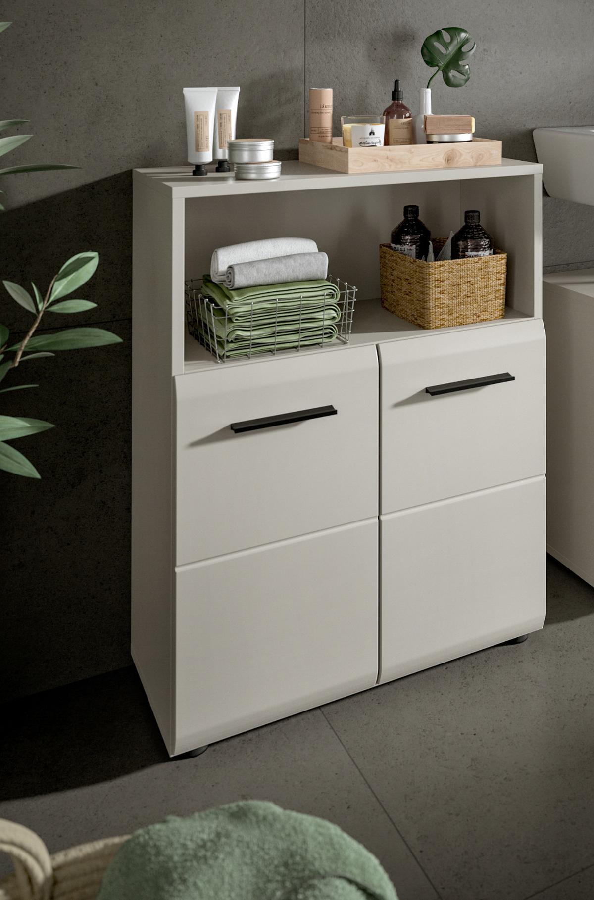 BADKOMMODE Kaschmir 60 x 80 cm, Badezimmer Kommode 2-türig - Kaschmir/Schwarz, Holzwerkstoff/Kunststoff (60/80/30cm) - Inn.Furn
