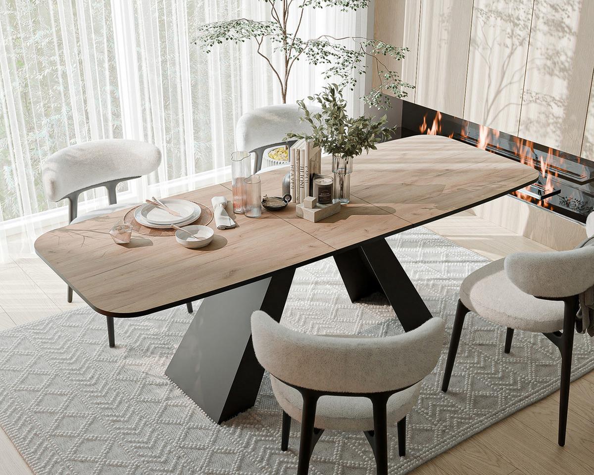 AUSZIEHTISCH ZENITH 180/90/76 cm mit Metallgestell, Schwarz / Eiche - Eiche Wotan/Schwarz, Holzwerkstoff/Metall (90/180/76cm) - Idohome
