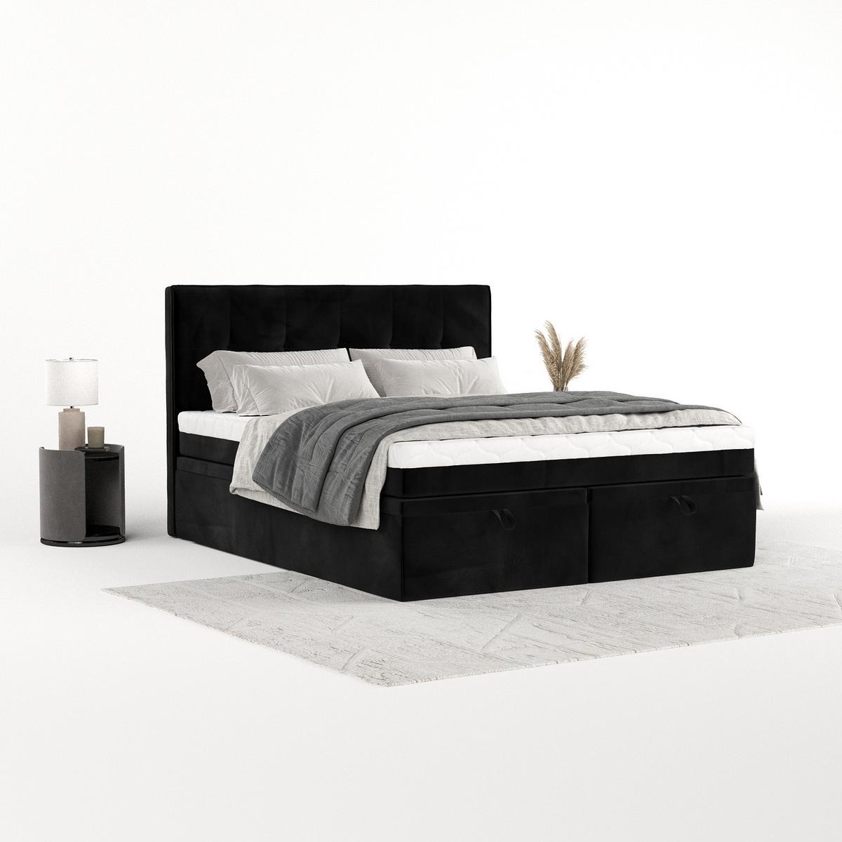 BOXBETT Arivo 160/200 cm Schwarz im Kronos Stoff - Schwarz, Holz/Holzwerkstoff (160/200cm) - AltaBeds