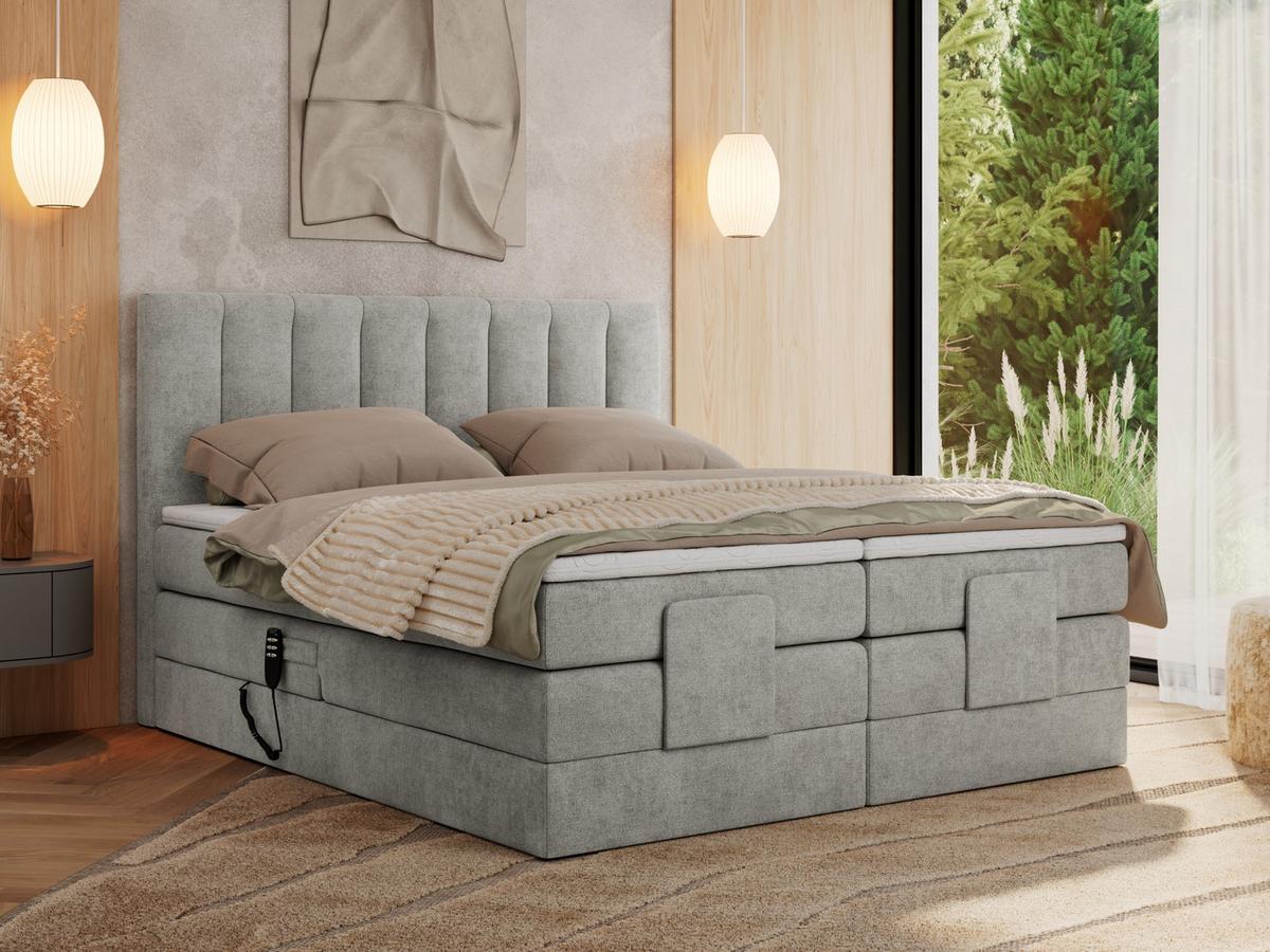 BOXBETT COMFORTO 140/200 - Hellgrau Struktur - H4 - Hellgrau, Holz/Textil (140/200cm) - MKS
