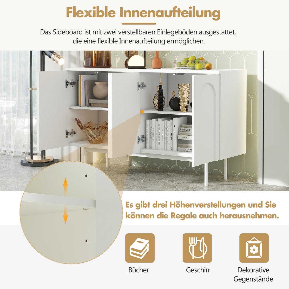 SIDEBOARD mit Druck-zu-Öffnen Türen, 140/42/80cm - Weiß, Holzwerkstoff (140/80/42cm) - Urban Meuble