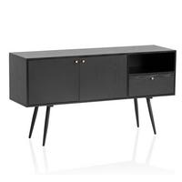 SIDEBOARD – Schwarz/Eiche-Dekor, 140x75x40 cm, mit 2 Türen, Schublade, offenes Fach - Schwarz, Holzwerkstoff/Metall (140/75/40cm) - KADIMA DESIGN