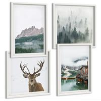 BILDER SET 4er Set - 50x50 cm & 40x60 cm Weißer Rahmen - Berge, See, Hirsche, Hütte, Nebel - Weiß, Kunststoff (50/50cm) - TULUP