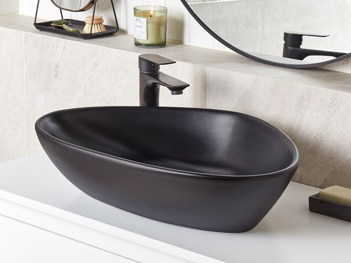 AUFSATZWASCHBECKEN Schwarz 60/39 cm Keramik Tirig - Schwarz, Keramik (60/14/39cm) - Beliani