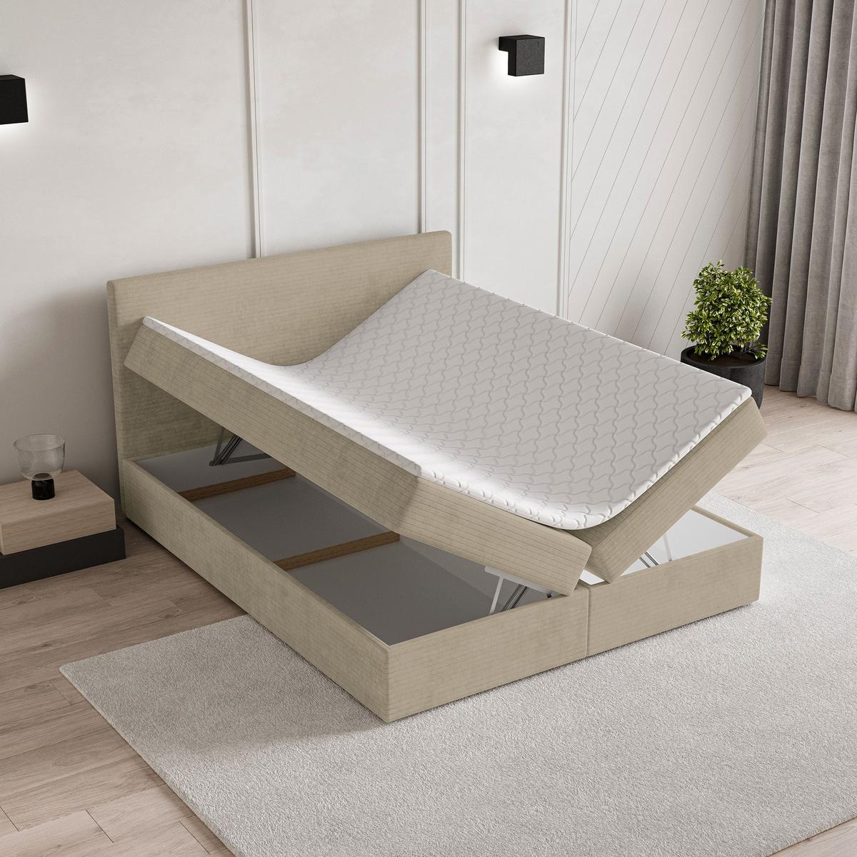 BOXBETT NIRA 180x200 cm mit Matratze und Topper - Beige - Beige, Holz (180/200cm) - MASSENO
