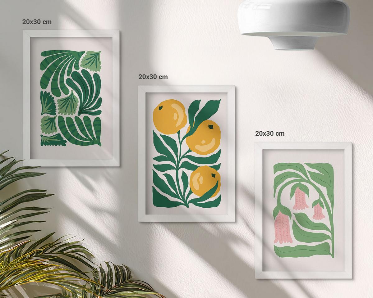 BILDER SET 3er Set - 20x30 cm Weißer Rahmen - Minimalistische Pflanzenmuster - Weiß, Kunststoff (20/30cm) - TULUP