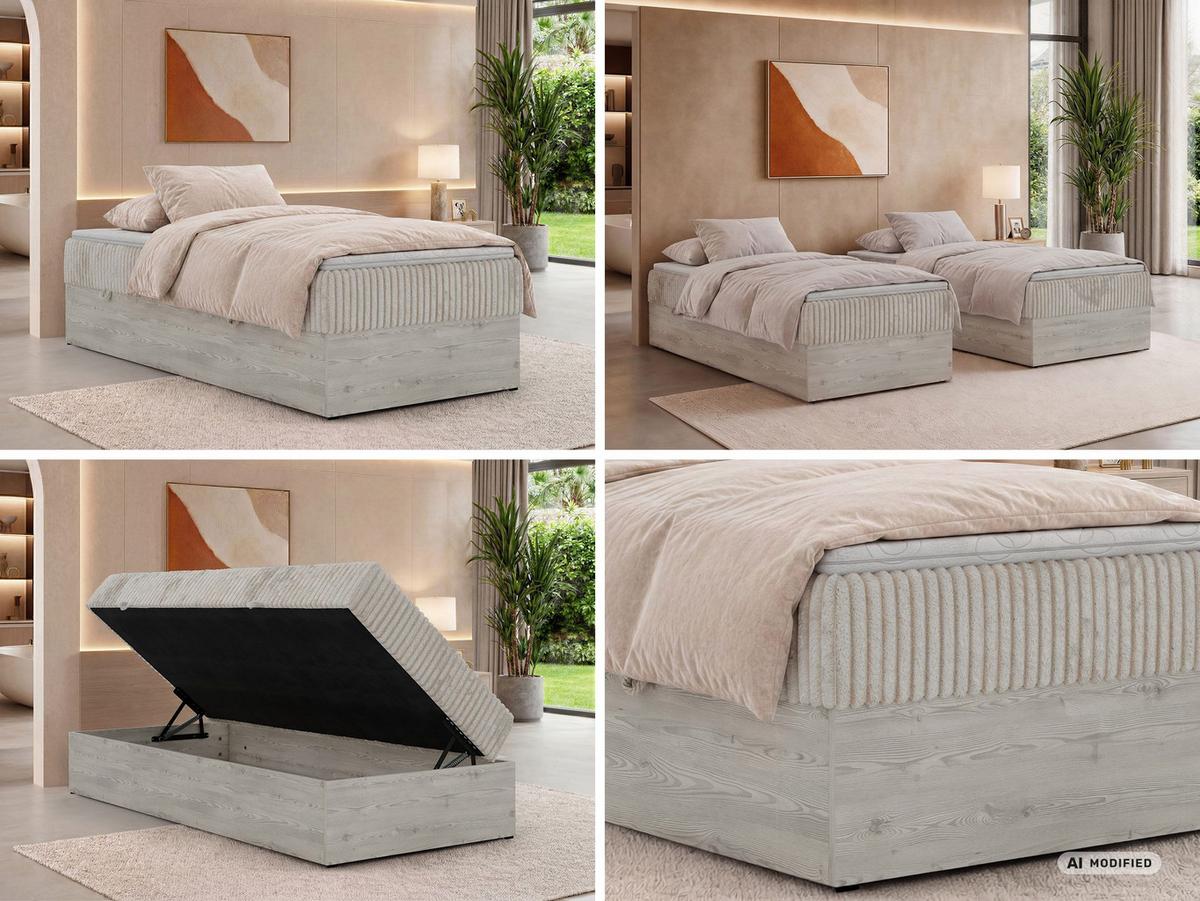 BOXBETT NORDIC ZERO 90/200 - Beige Cord - Topper Visco - H3 - Beige/Schwarz, Kunststoff/Textil (90/200cm) - MKS