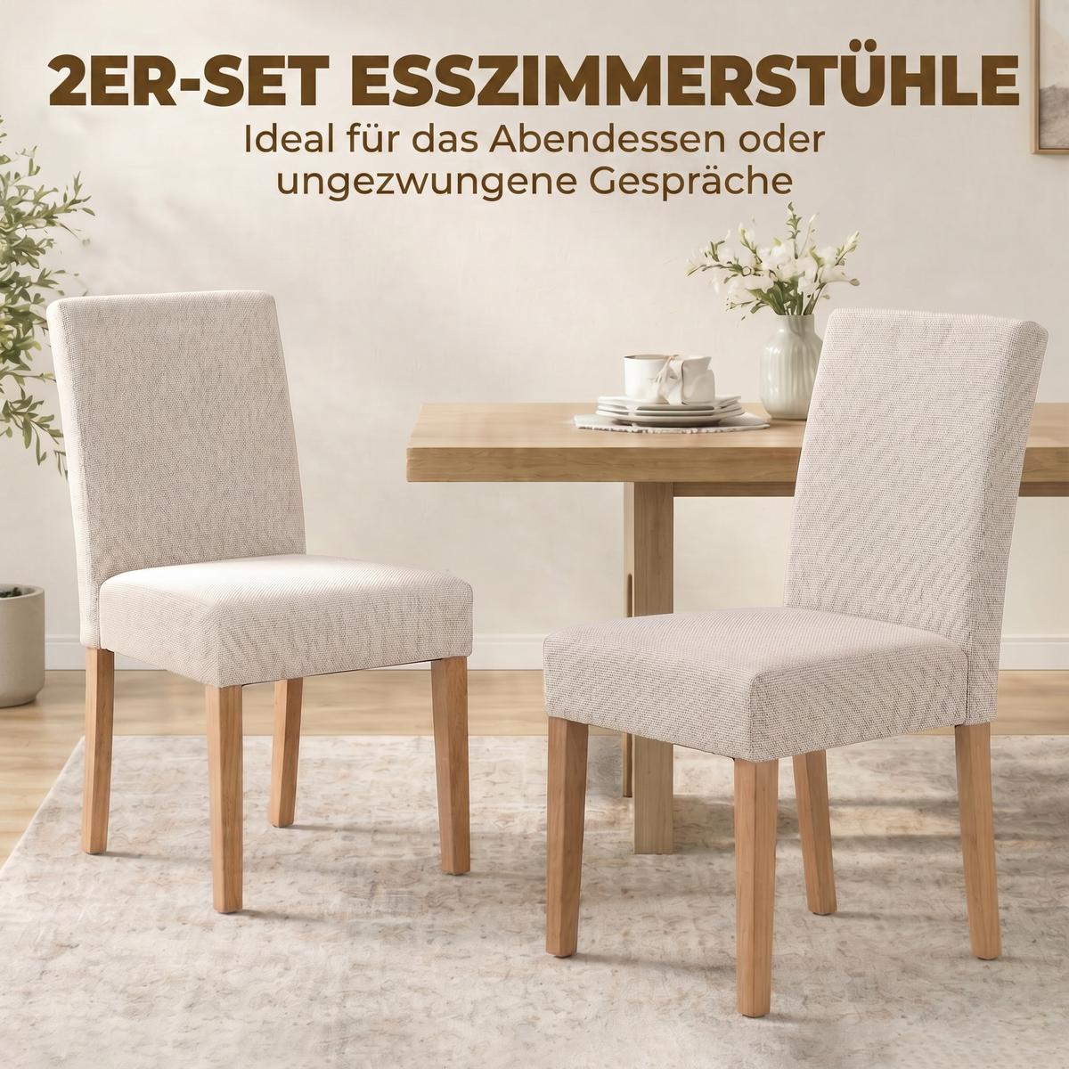 ESSZIMMERSTUHL 2er Set Polyester Gummibaumholz Beige - Beige/Creme, Holz/Textil (46/88/56cm) - HOMCOM