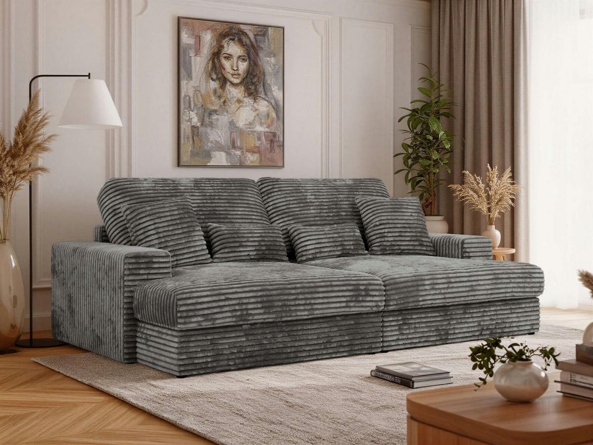 3-SITZER SOFA ANERO - Grau Cord - Schwarz/Grau, Kunststoff/Textil (292/107/163cm) - MKS