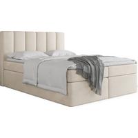 BOXBETT Amira mit Bettkasten, Samt Creme, Beige 140/200 cm – 7-Zonen Taschenfederkern-Matratze & Komfortschaum-Topper - Beige/Creme, Kunststoff/Textil (140/200cm) - WFL GROUP