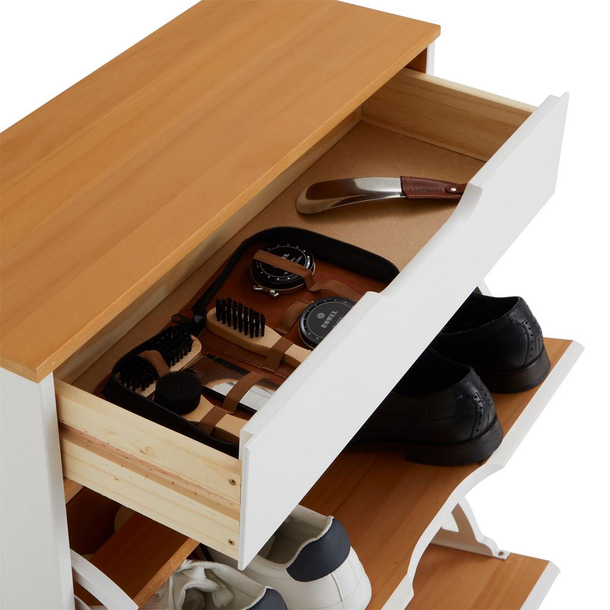 SCHUHSCHRANK BASIL - Weiß/Braun, Holz (58/93/25cm) - IDIMEX