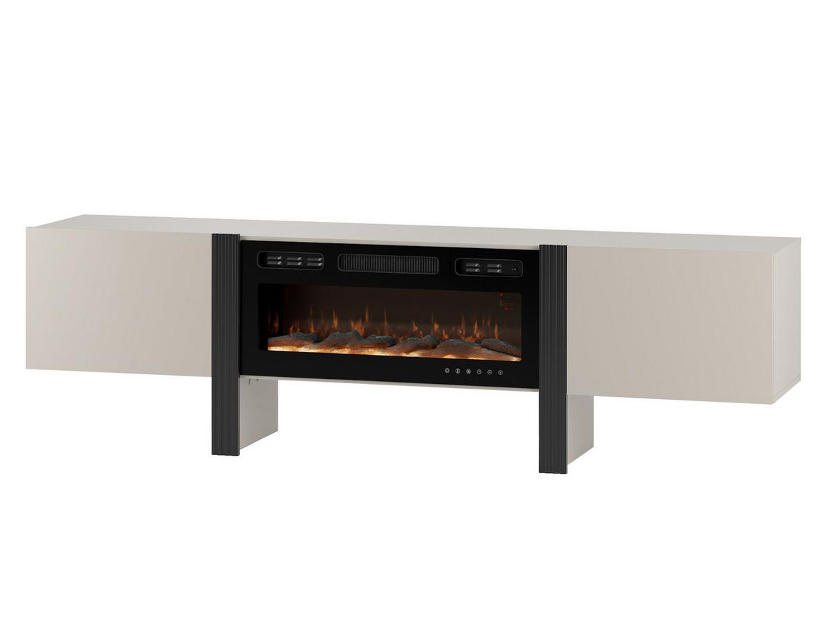 TV-LOWBOARD 200 2D Tore 05 mit Kamin - Kaschmir/Schwarz, Holzwerkstoff (200/58/41cm) - MIRJAN24