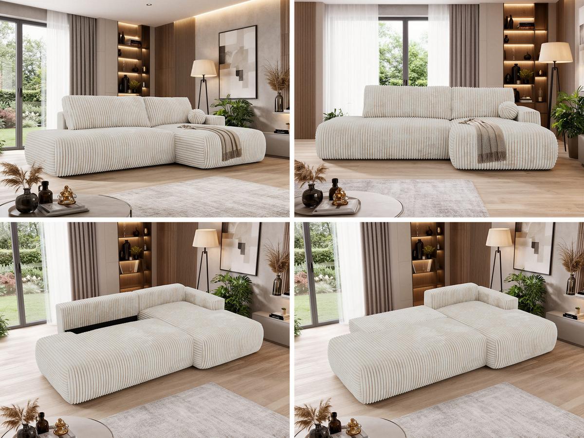 ECKSOFA TAREN L Beige Cord - Rechts - Beige/Schwarz, Kunststoff/Textil (292/170cm) - MKS