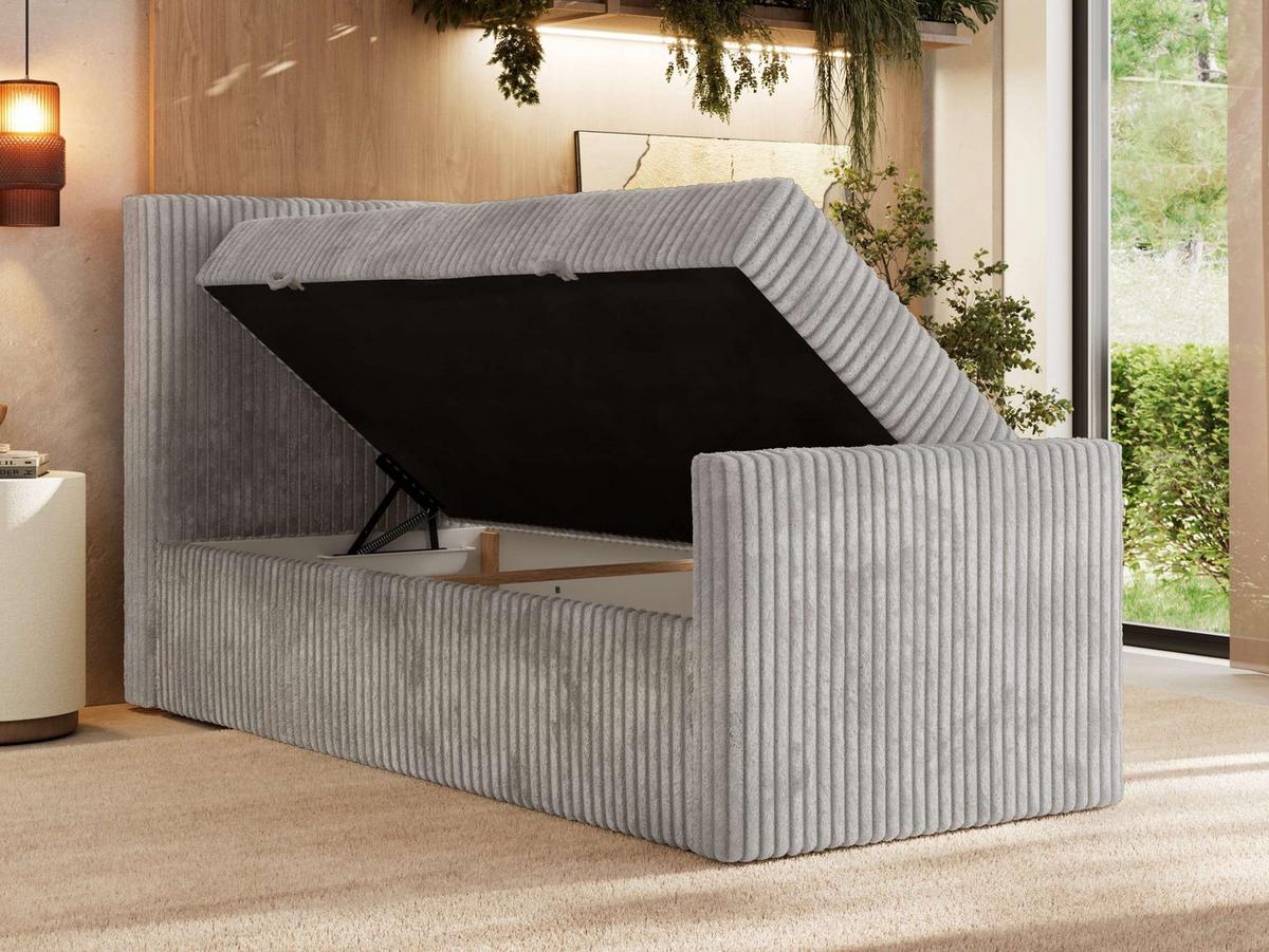 BOXBETT TILIANO DUO 90/200 - Hellgrau Cord - H4 - Topper T25 - Links Seite - Hellgrau, Textil (200/90cm) - MKS