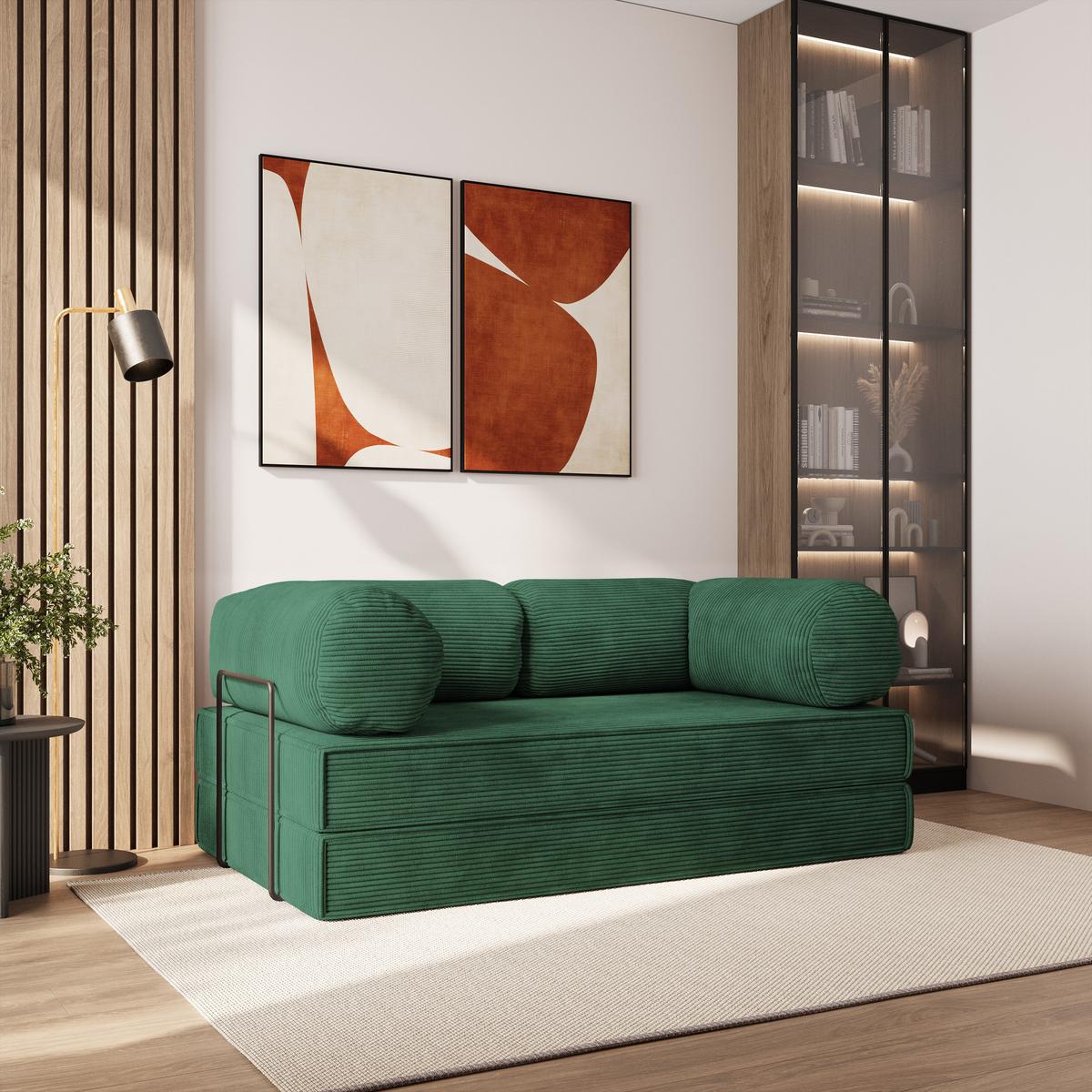 BETTSOFA ALVIO aus Schaumstoff Cordstoff Grün Schlaffunktion - Grün, Textil (170/68/80cm) - MASSENO